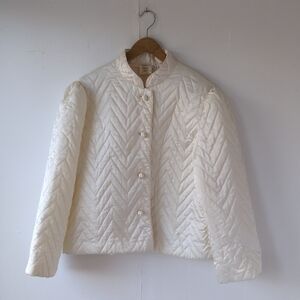Vintage Eaton Vanity Fair Quilted Jacket Chevron Stitch Pattern Ivory Size L